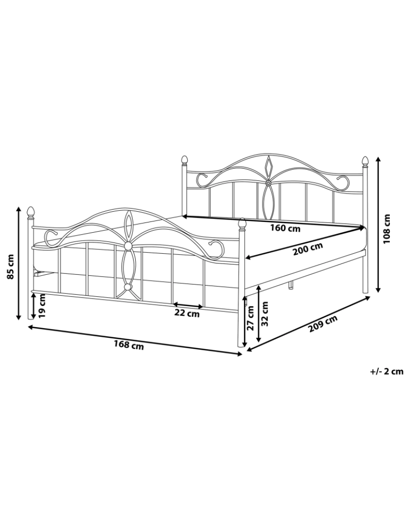 Beliani - Cama de casal em metal branco 160 x 200 cm ANTLIA