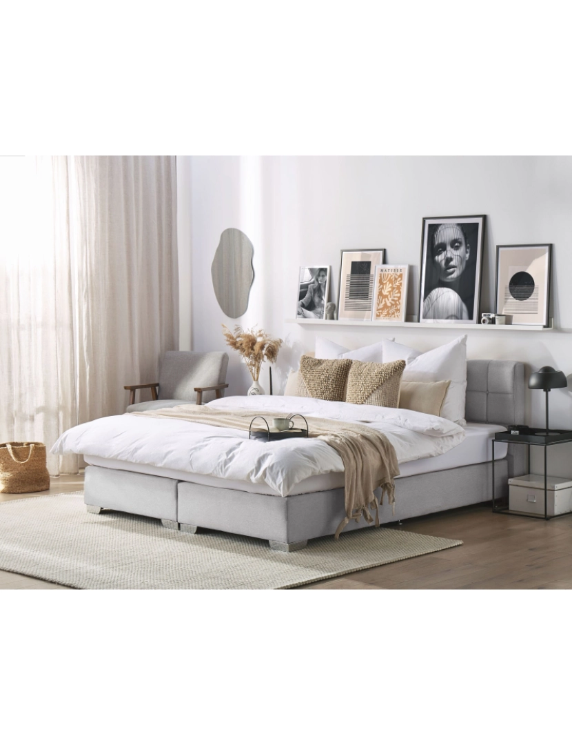 imagem de Cama de casal continental em tecido cinzento claro 180 x 200 cm ADMIRAL2