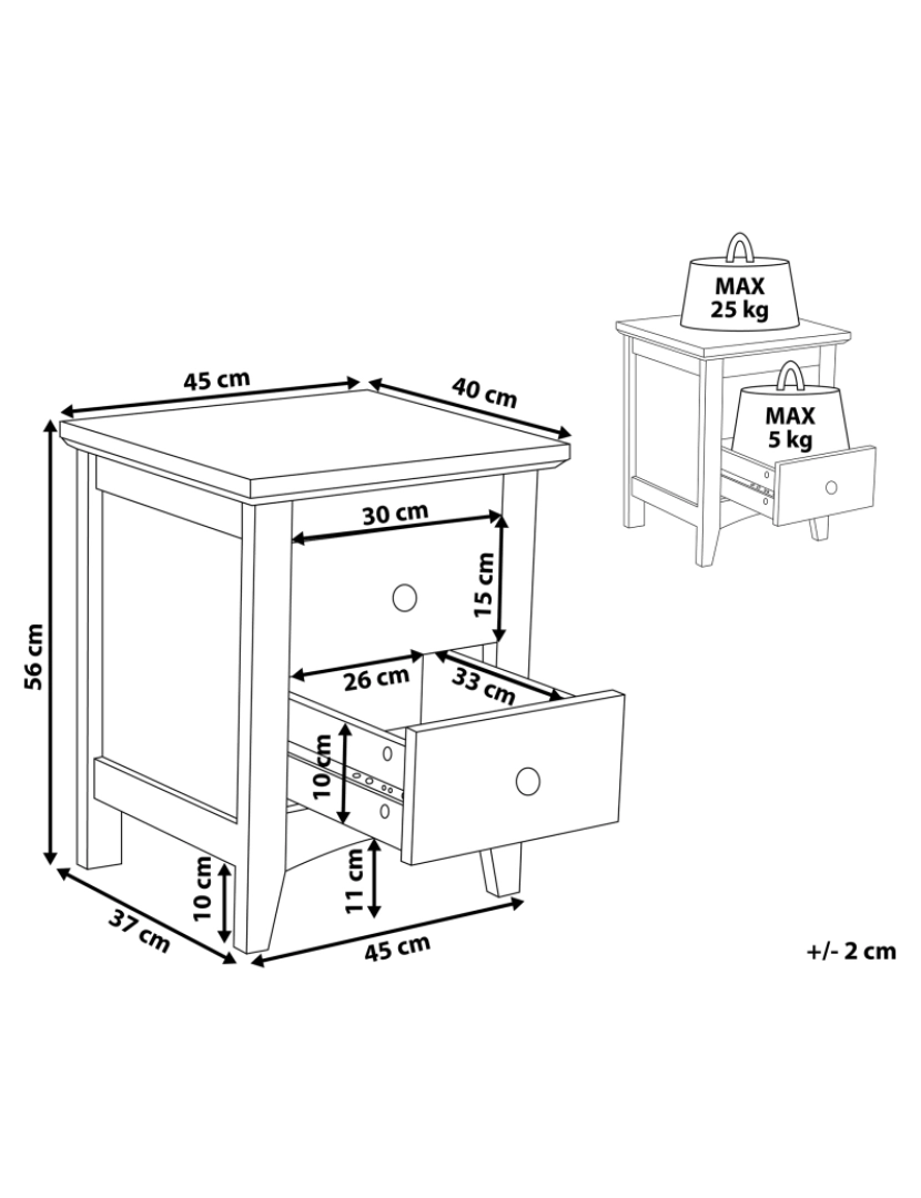 Beliani - Mesa de cabeceira com 2 gavetas Branco JOLIET