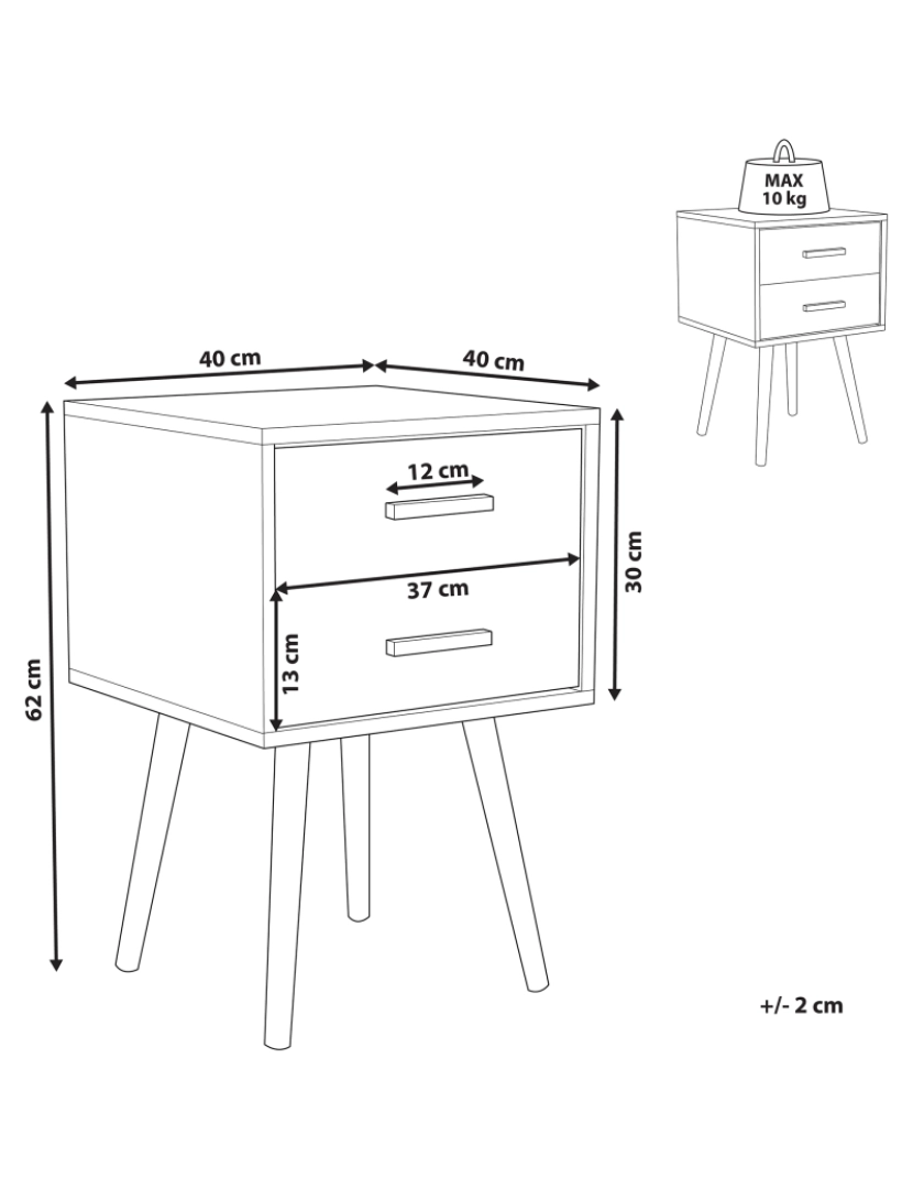 Beliani - Mesa de cabeceira com 2 gavetas Branco ALABAMA