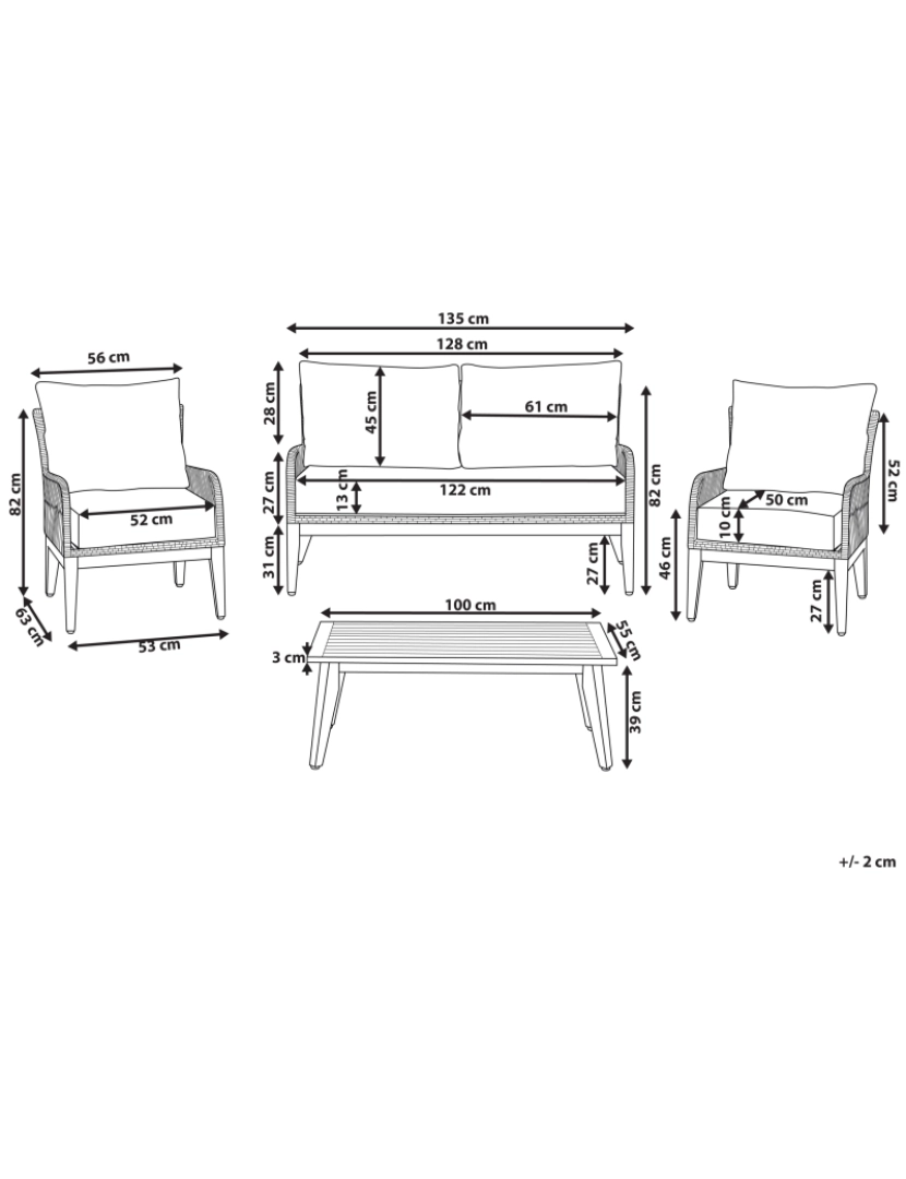 Beliani - Conjunto lounge Madeira de acácia Branco creme MERANO