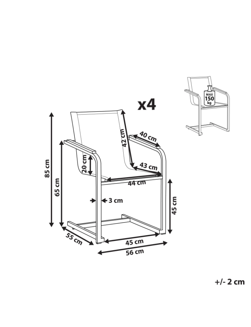 Beliani - Cadeira de jardim Conjunto de 4 Aço inoxidável Cinzento COSOLETO