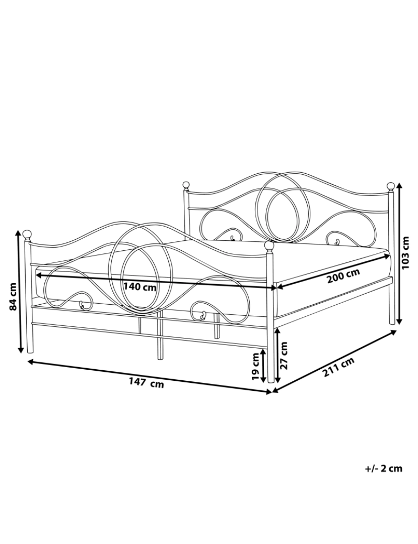 Beliani - Cama de casal em metal preto 140 x 200 cm LYRA