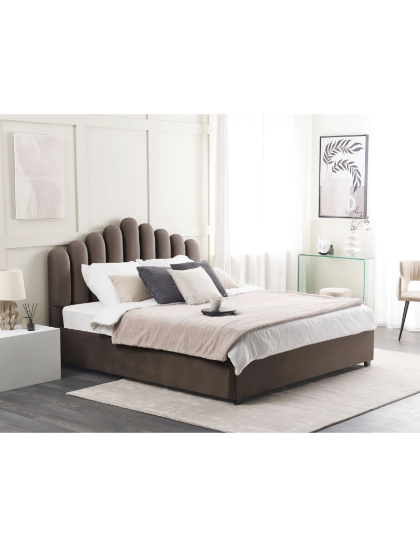 imagem de Cama de casal com arrumação em veludo taupe 180 x 200 cm VINCENNES2