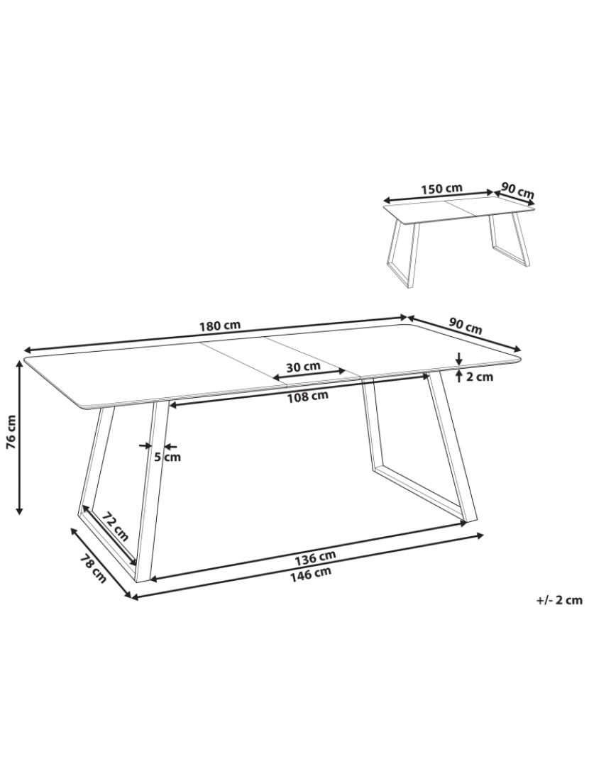 Beliani - Mesa de jantar extensível preta 150/180 x 90 cm TOURAN