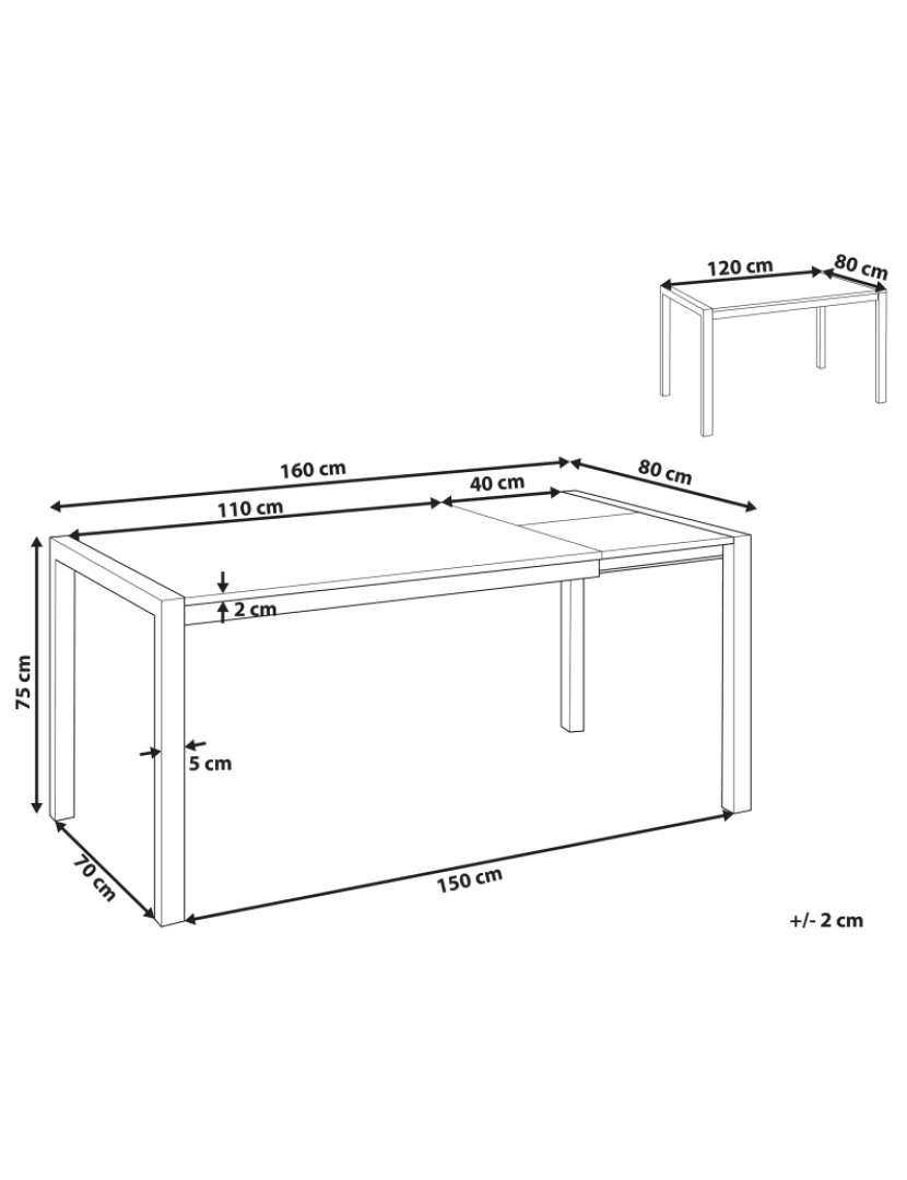 imagem de Mesa de jantar extensível preta 120/160 x 80 cm GRANADA1