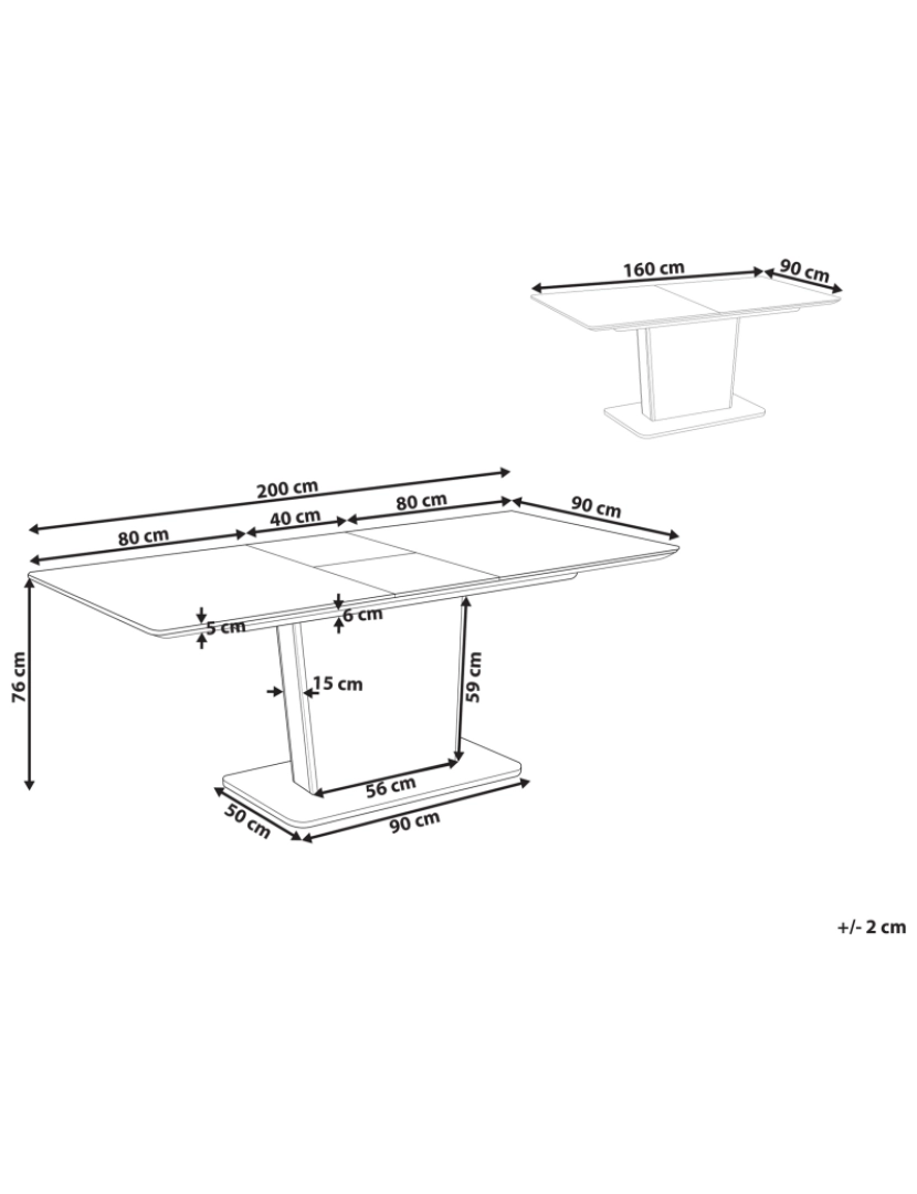 Beliani - Mesa de jantar extensível branca 160/200 x 90 cm SUNDS