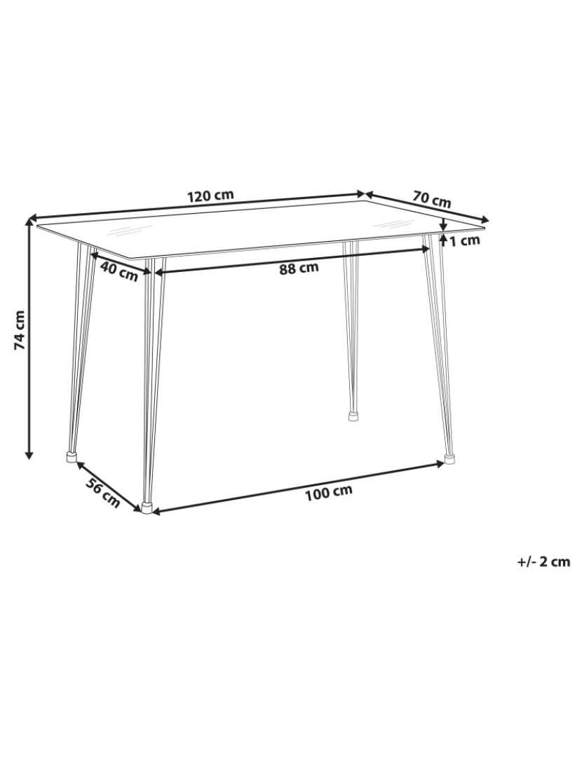 Beliani - Mesa de jantar com vidro temperado e pernas prateadas 120 x 70 cm WINSTON