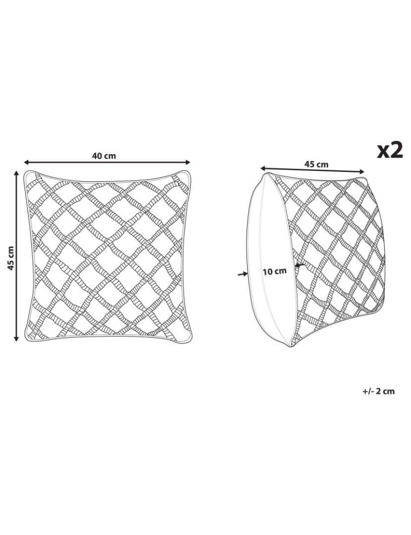 Beliani - Conjunto de 2 almofadas Macramé Algodão Cinzento KIZKALESI 45 x 40 cm