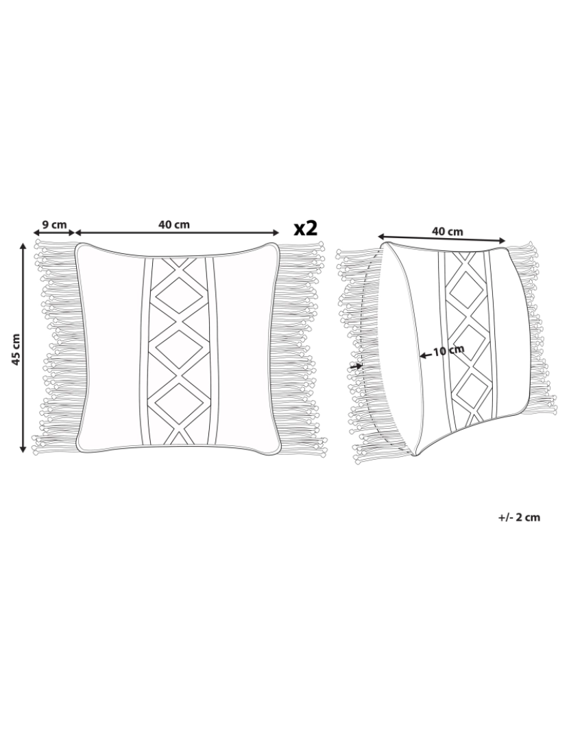 Beliani - Conjunto de 2 almofadas Macramé Algodão Creme claro YORTAN 45 x 40 cm