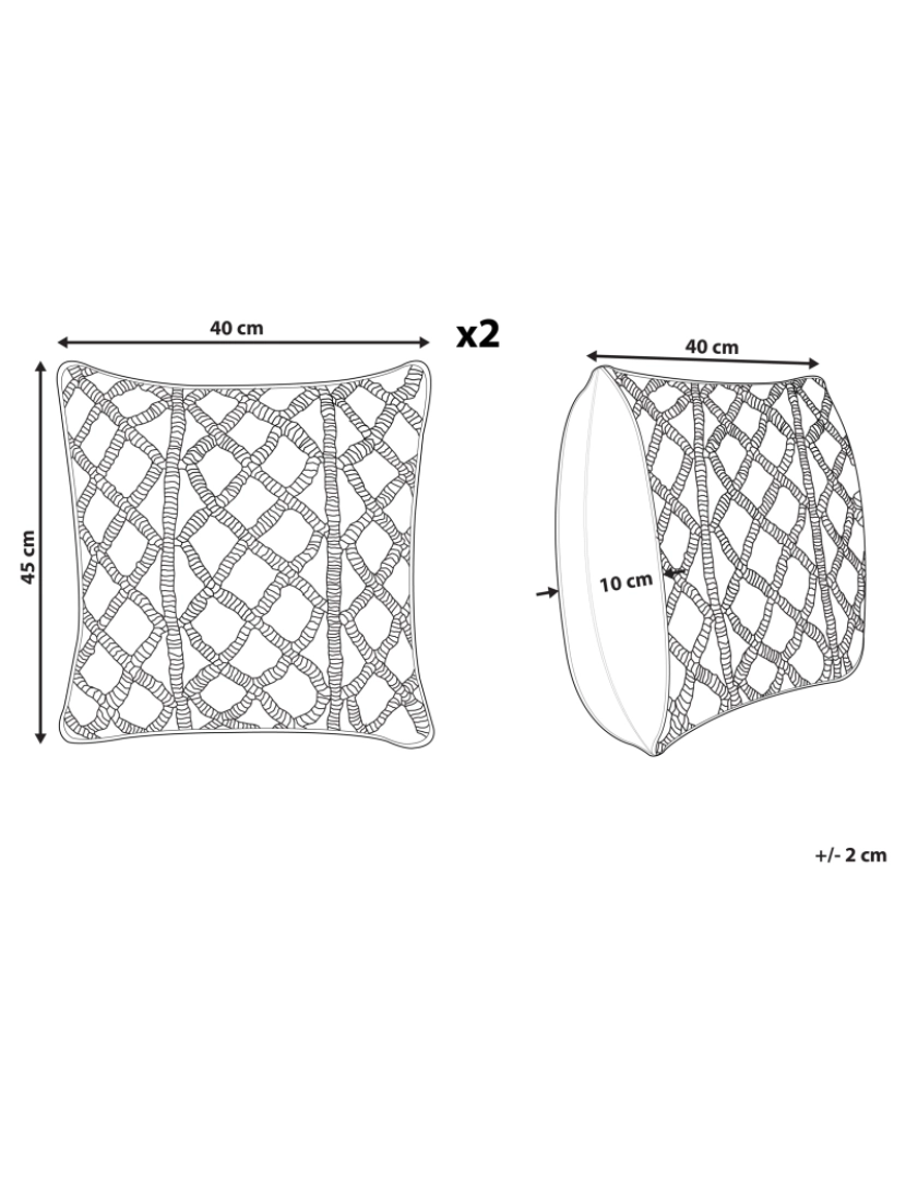 imagem de Conjunto de 2 almofadas decorativas em algodão com efeito de macramé creme claro 45 x 45 cm GOREME1