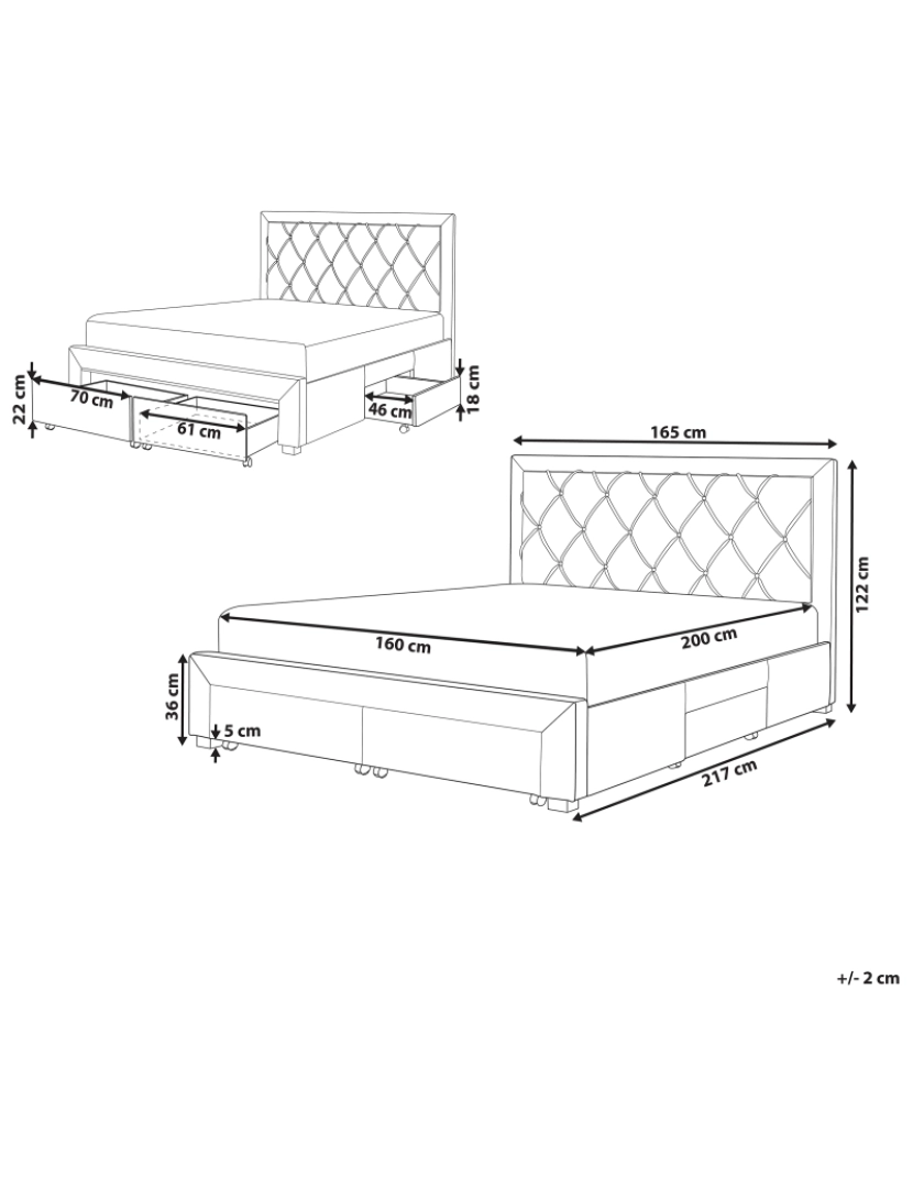 Beliani - Cama com arrumação em veludo azul marinho 160 x 200 cm LIEVIN