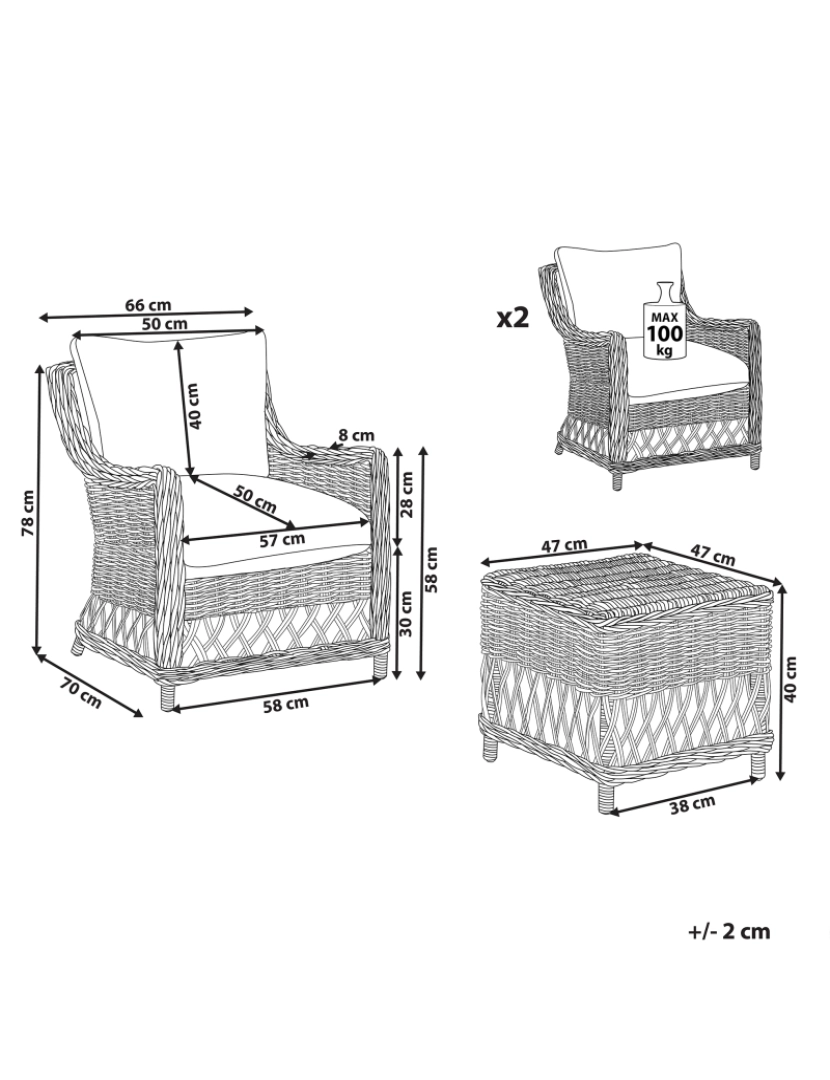 Beliani - Cadeira de jardim Conjunto de 2 Rattan Castanho claro RIBOLLA