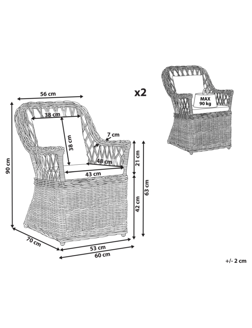 Beliani - Cadeira de jardim Conjunto de 2 Rattan Castanho claro MAROS