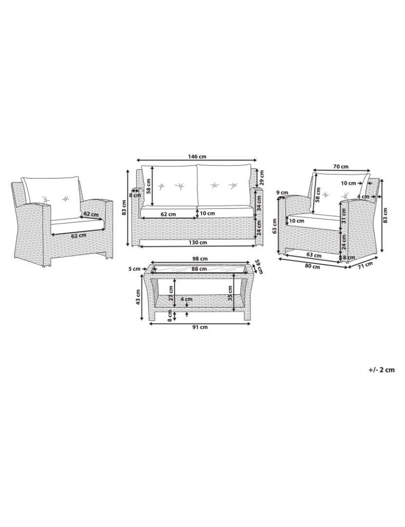 Beliani - Conjunto lounge Ratan sintético Branco MARINO