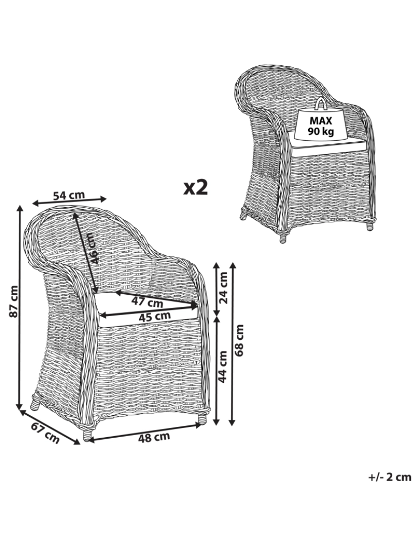 Beliani - Cadeira de jardim Conjunto de 2 Rattan Castanho claro SUSUA