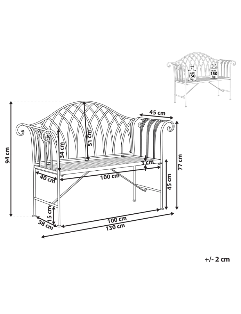 Beliani - Banco Metal 130 cm Preto MILAZZO