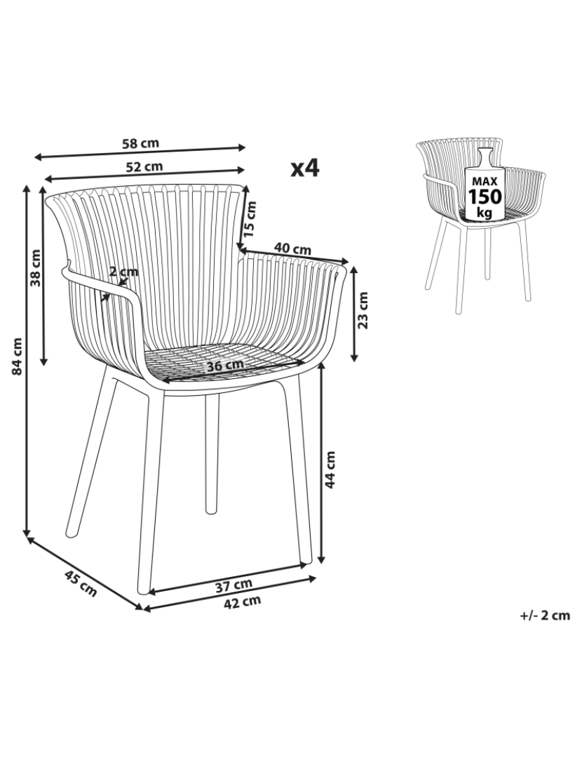 Beliani - Cadeira de jardim Conjunto de 4 Material sintético Vermelho PESARO