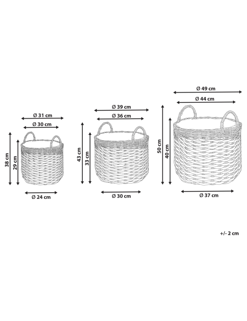 Beliani - Conjunto de 3 vasos em rattan cinzento e branco GEFIRA