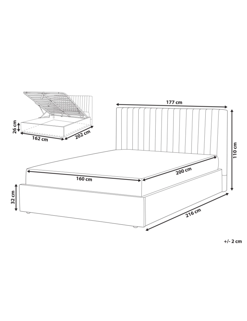 Beliani - Cama de casal com arrumação em veludo cinzento 160 x 200 cm VION