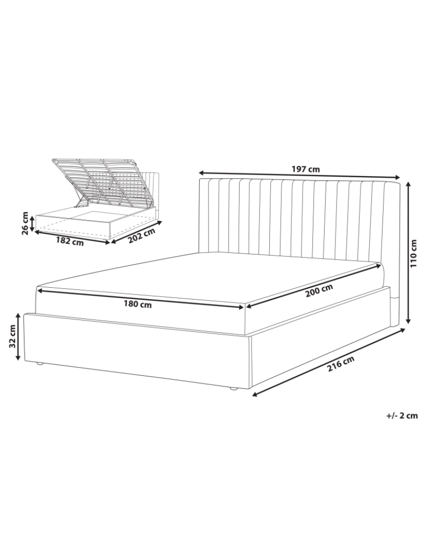 Beliani - Cama de casal com arrumação em veludo cinzento 180 x 200 cm VION