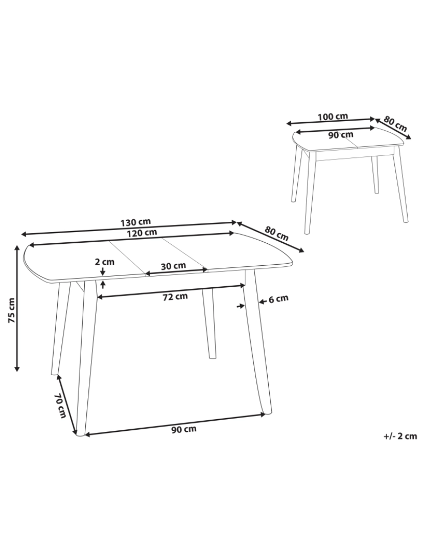 Beliani - Mesa de jantar extensível castanho escuro 100/130 x 80 cm TOMS