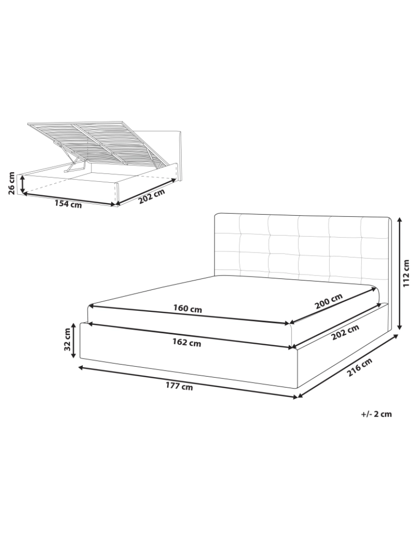 Beliani - Cama de casal com arrumação em tecido cinzento 160 x 200 cm LORIENT