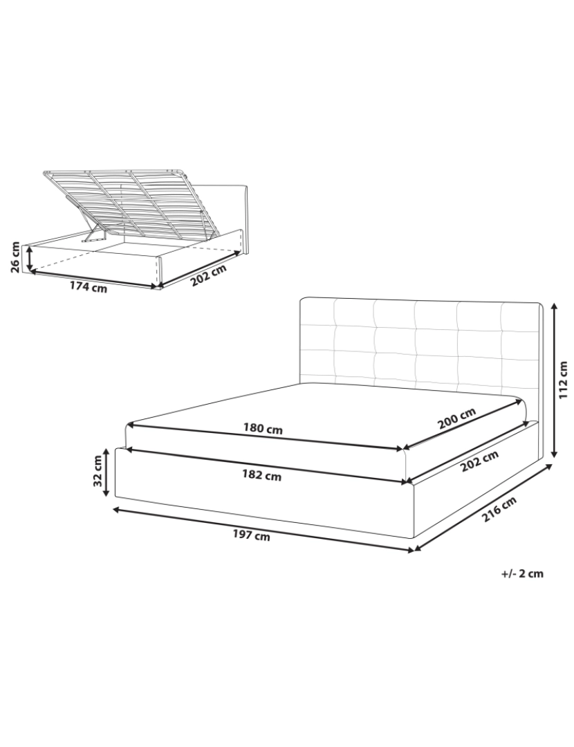 Beliani - Cama de casal com arrumação em tecido cinzento 180 x 200 cm LORIENT