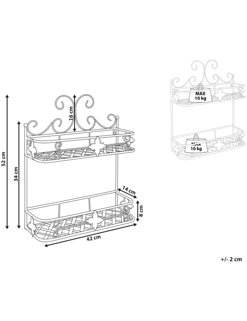 Beliani - Estante de parede em metal cinzento com 2 prateleiras MARAYES