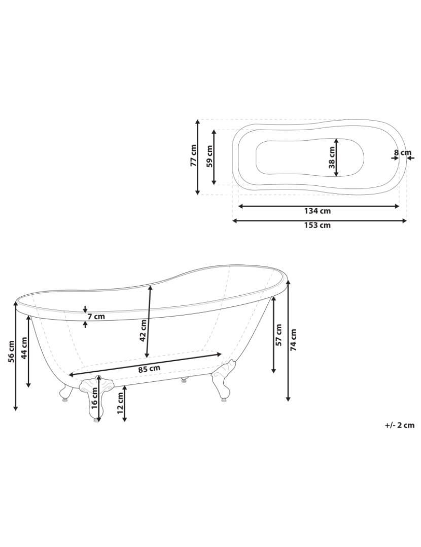 Beliani - Banheira autónoma em acrílico branco 153 x 77 cm CAYMAN