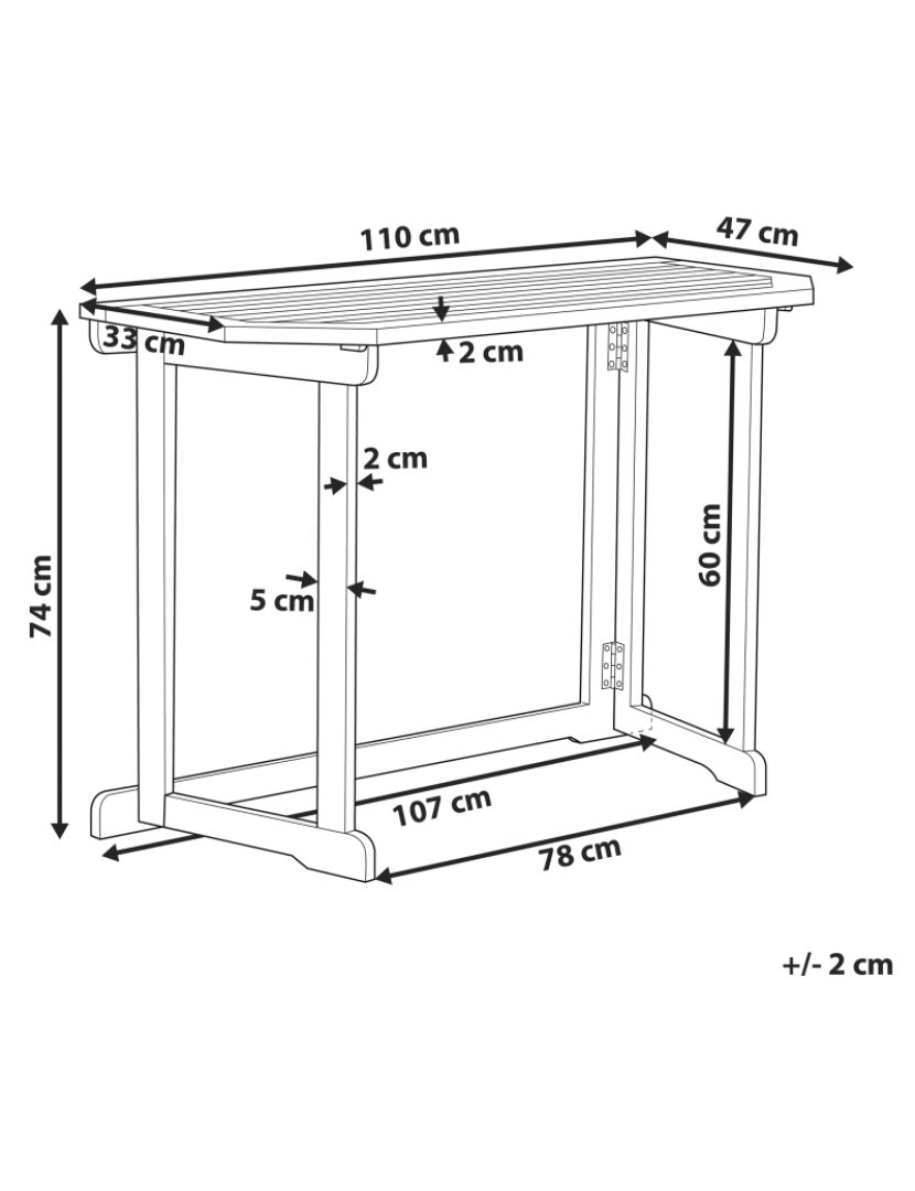 Beliani - Mesa de jardim 110 x 47 cm Madeira maciça Castanho claro TREIA