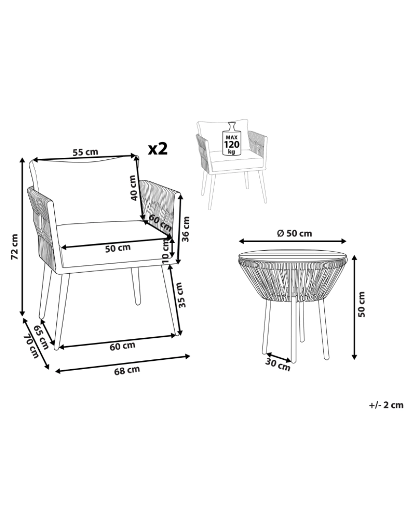 Beliani - Conjunto de mesa e cadeiras com almofada Castanho claro GARGANO