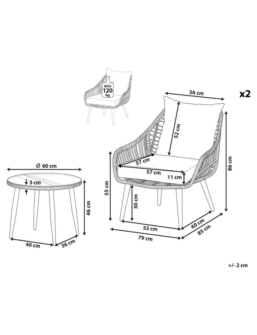 Beliani - Conjunto de mesa e cadeiras com almofada Natural LAURETO