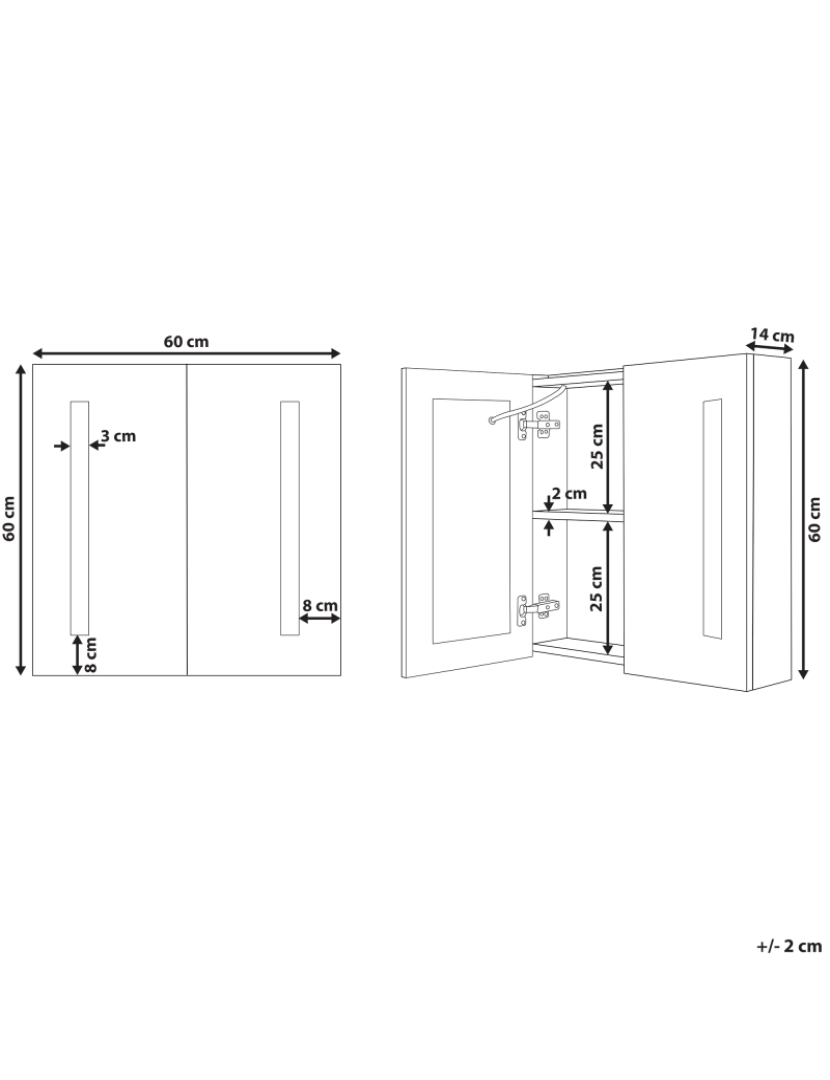 Beliani - Armário de parede com espelho e iluminação LED branco 60 x 60 cm CHABUNCO