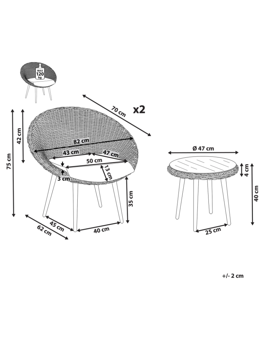 Beliani - Conjunto de mesa e cadeiras com almofada Creme Creme claro ORTIGIA