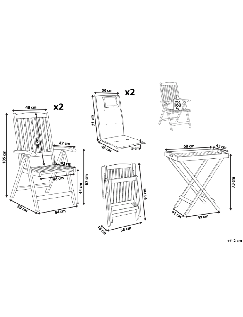 Beliani - Conjunto de mesa e cadeiras com almofada Madeira Azul JAVA