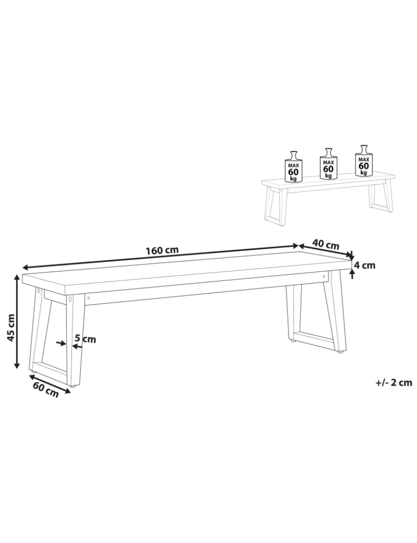 Beliani - Banco Betão 160 cm Cinzento ORIA