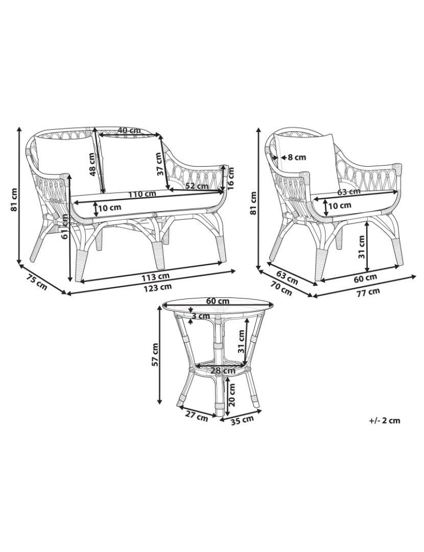 Beliani - Conjunto lounge Rattan/vime Natural SIBARI