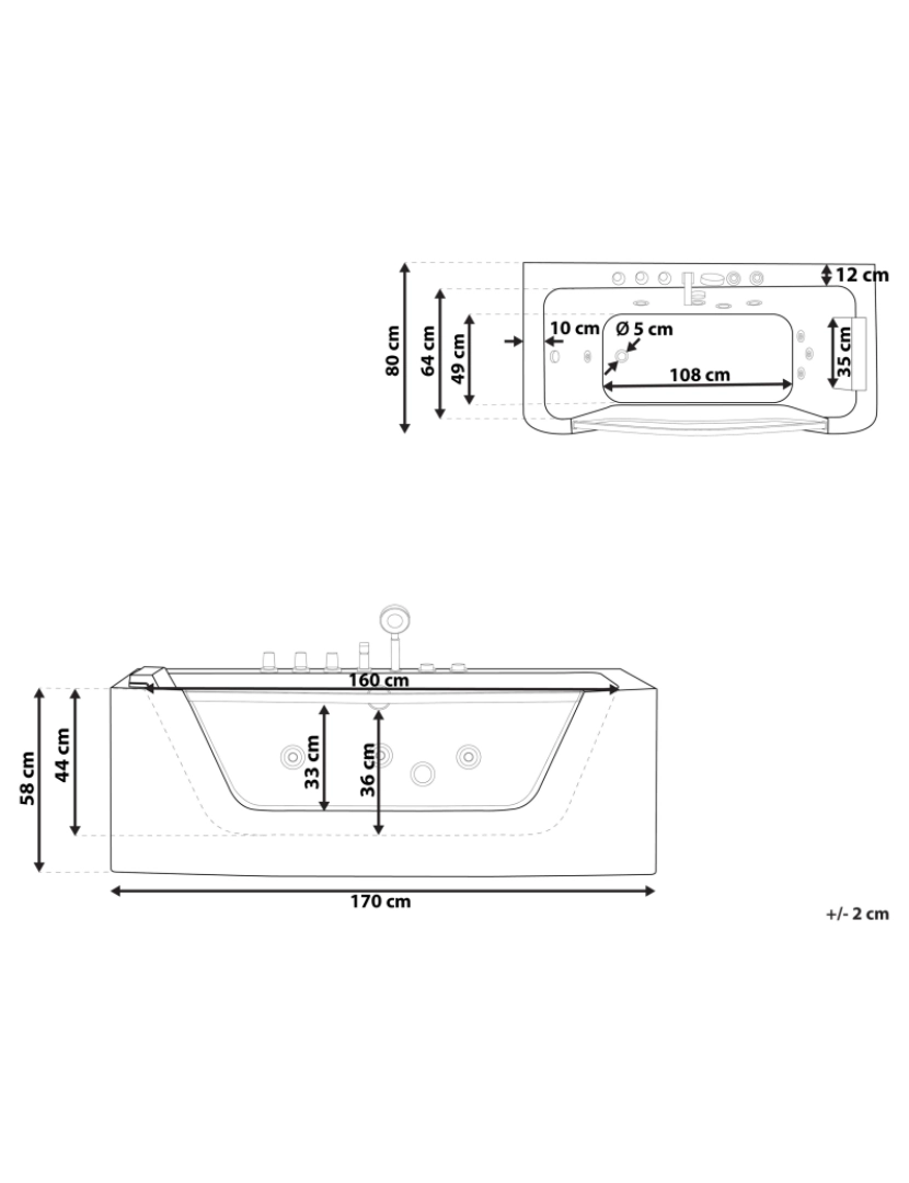 Beliani - Banheira de hidromassagem de canto versão à direita em acrílico branco 170 x 80 cm PUQUIO