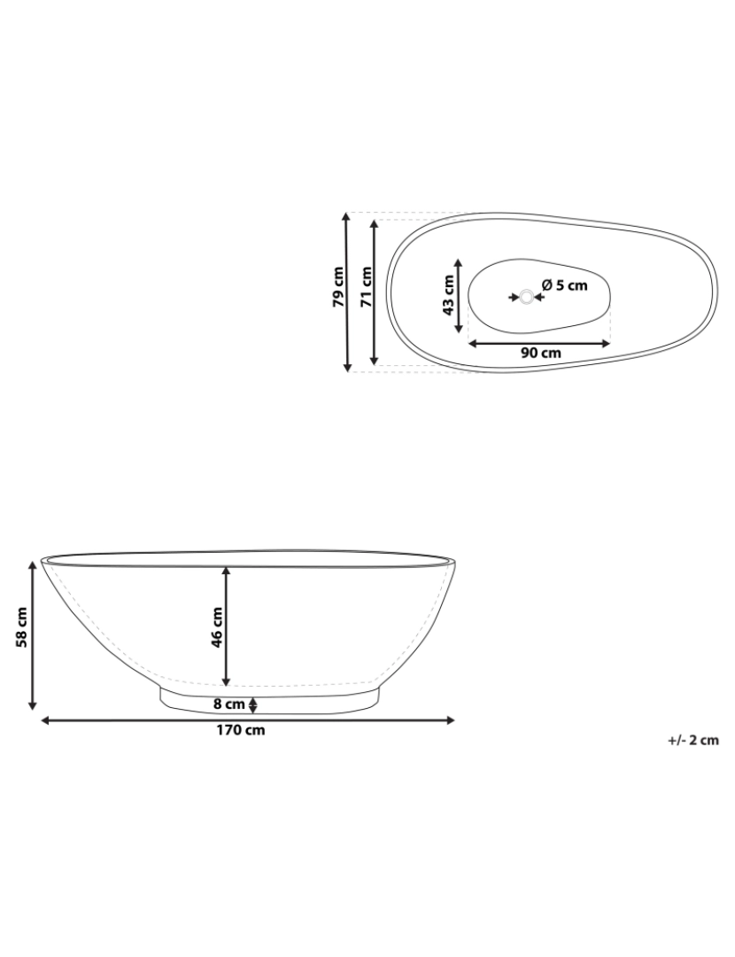 Beliani - Banheira autónoma em acrílico preto com efeito de mármore 170 x 80 cm RIOJA