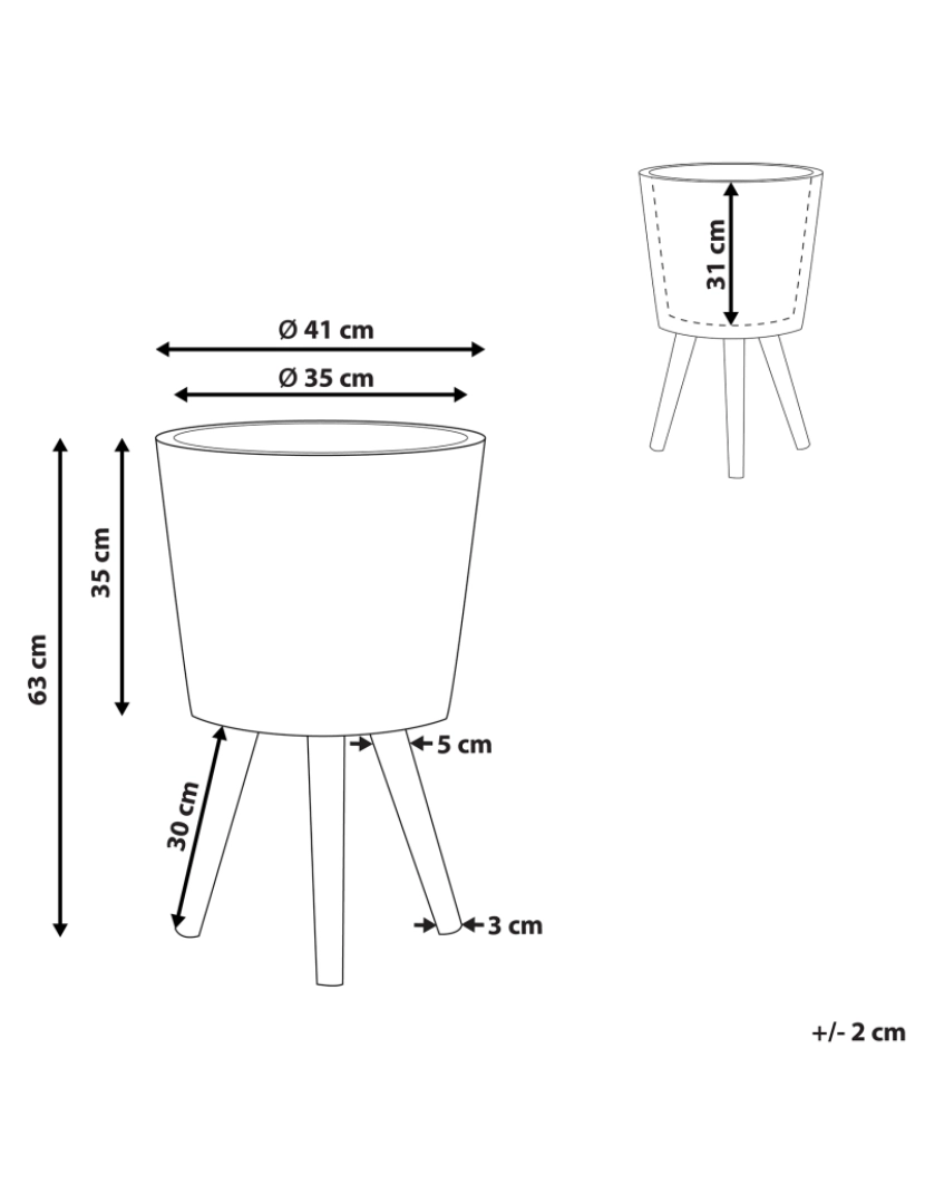 Beliani - Vaso para plantas com pernas de madeira em cerâmica taupe 41 x 41 x 63 cm ARTA