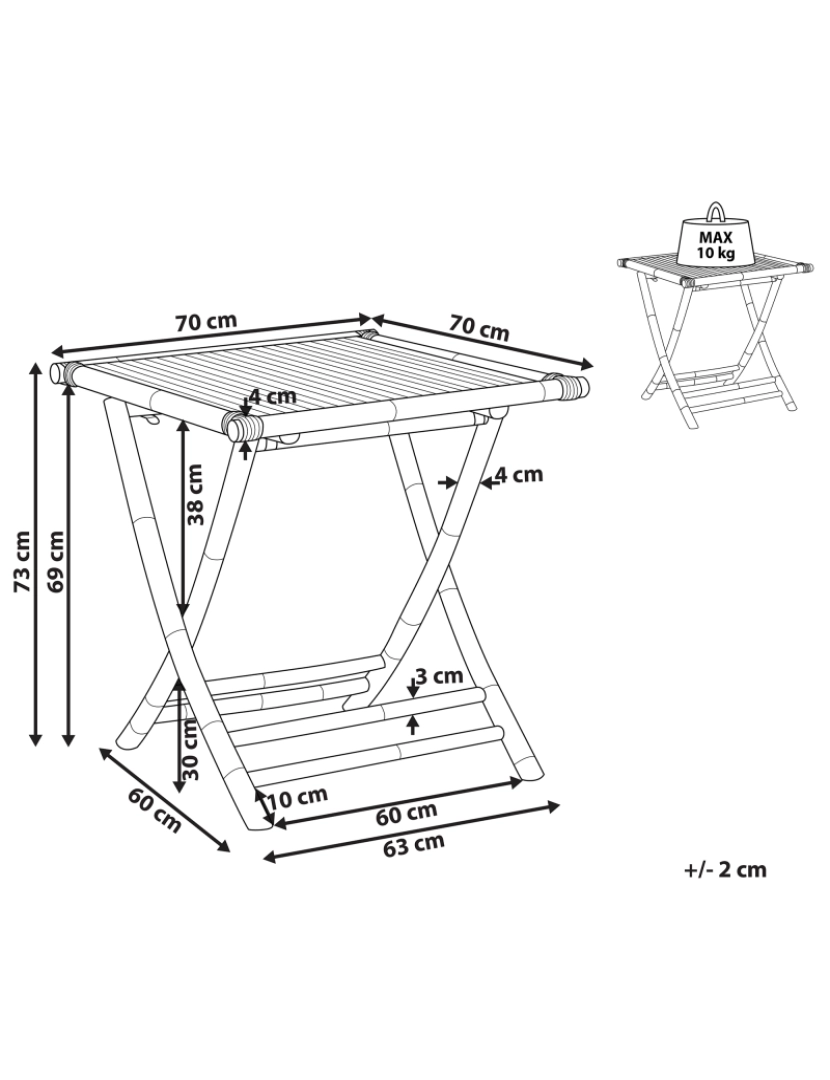 imagem de Mesa de jardim em bambu castanho claro 70 x 70 cm MOLISE1