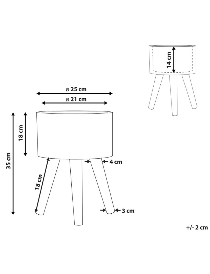 Beliani - Vaso para plantas com pernas de madeira em cerâmica cinzenta escura 25 x 25 x 35 cm ARGINIA