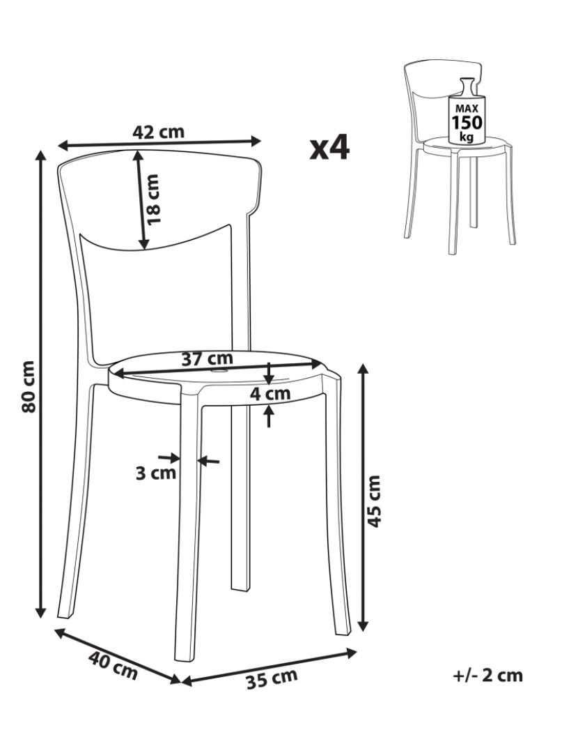 Beliani - Cadeira de jardim Conjunto de 4 Material sintético Branco VIESTE