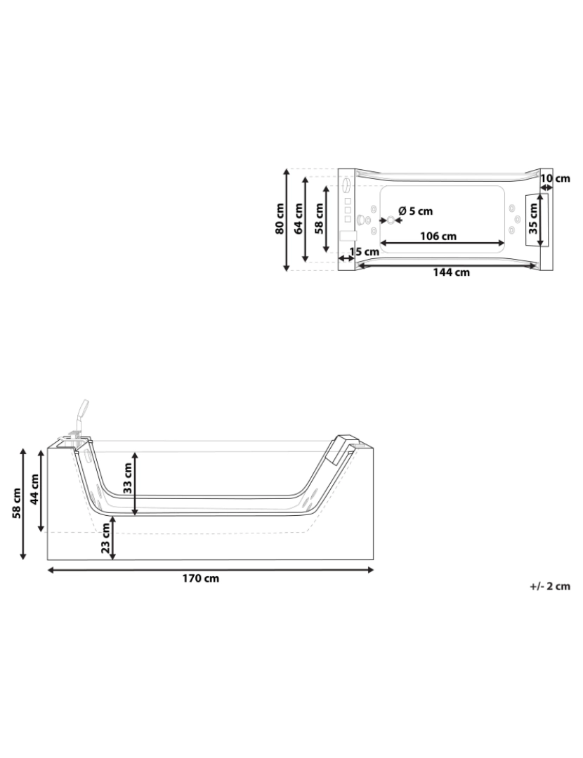 Beliani - Banheira autónoma de hidromassagem em acrílico branco 170 x 80 cm OYON