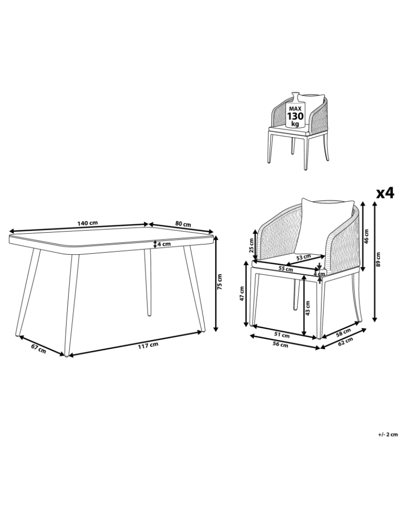 Beliani - Conjunto de refeição Vidro Cinzento LIPARI