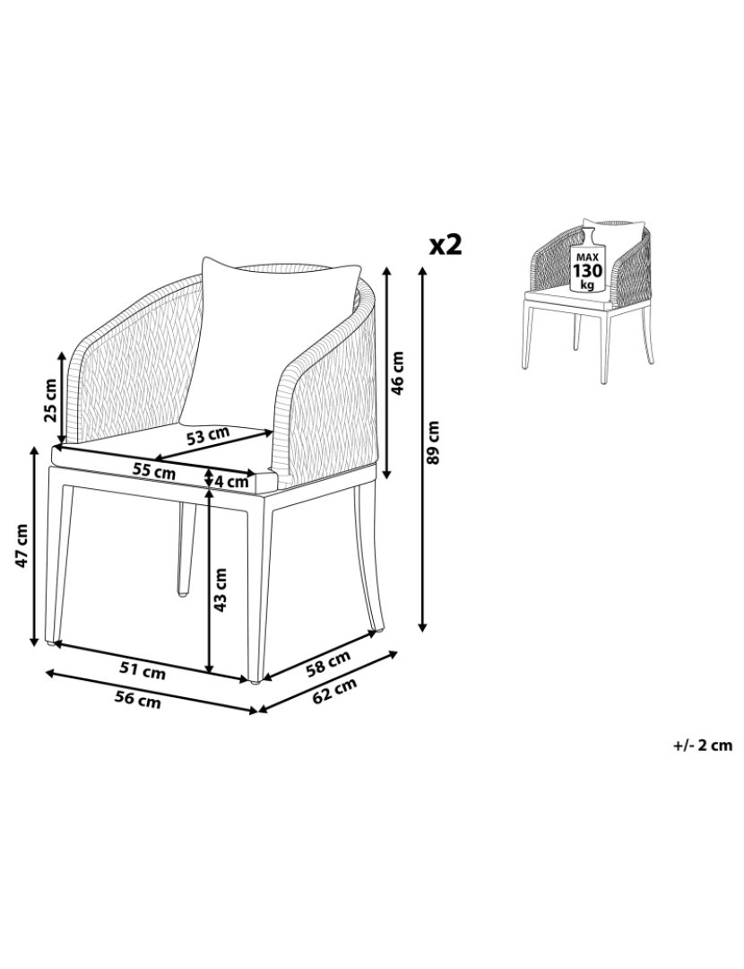 Beliani - Cadeira de jardim Conjunto de 2 Metal Cinzento LIPARI