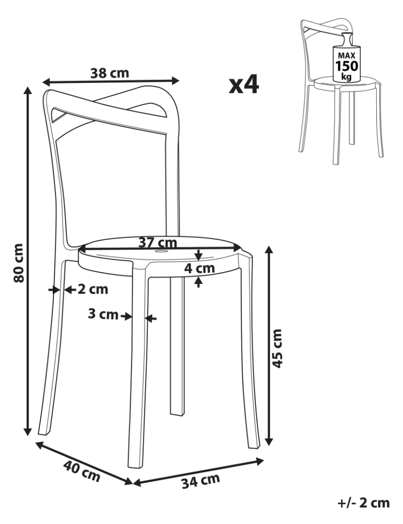 Beliani - Cadeira de jardim Conjunto de 4 Material sintético Branco CAMOGLI