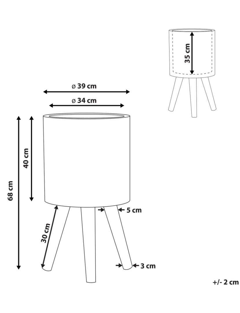 imagem de Vaso para plantas com pernas de madeira cinzento escuro 39 x 39 x 68 cm EVRETI1