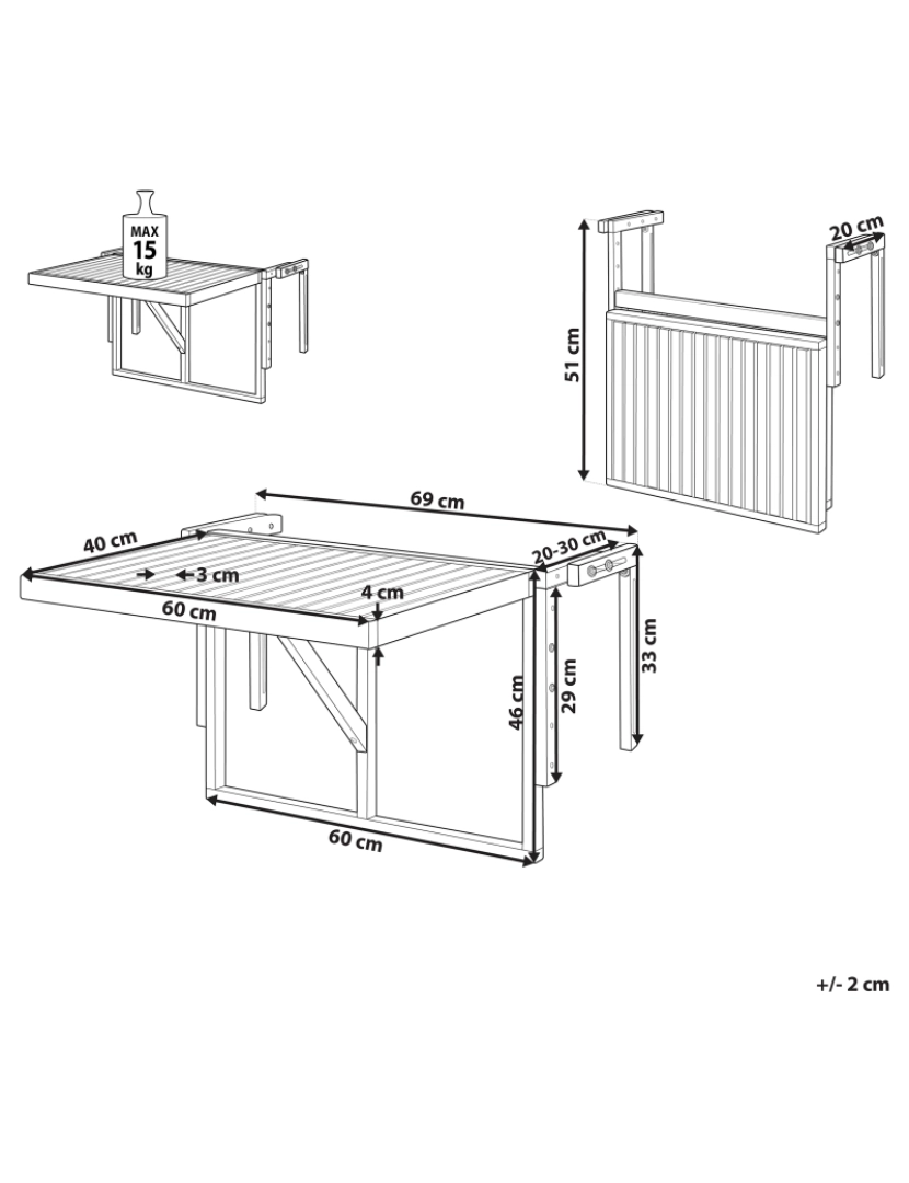 Beliani - Mesa de jardim 60 x 40 cm Madeira maciça Castanho claro UDINE